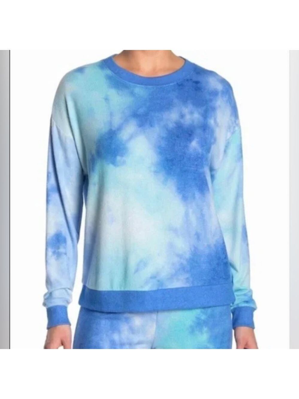 Free Press Tie Dye Stretch Light Weight Sweat Shirt SZ M Blue Turquoise